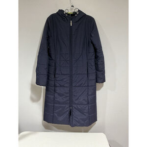 Woman’s Bernardo Sport Thermal Insulation Blue Medium Hooded Puffy Long Coat